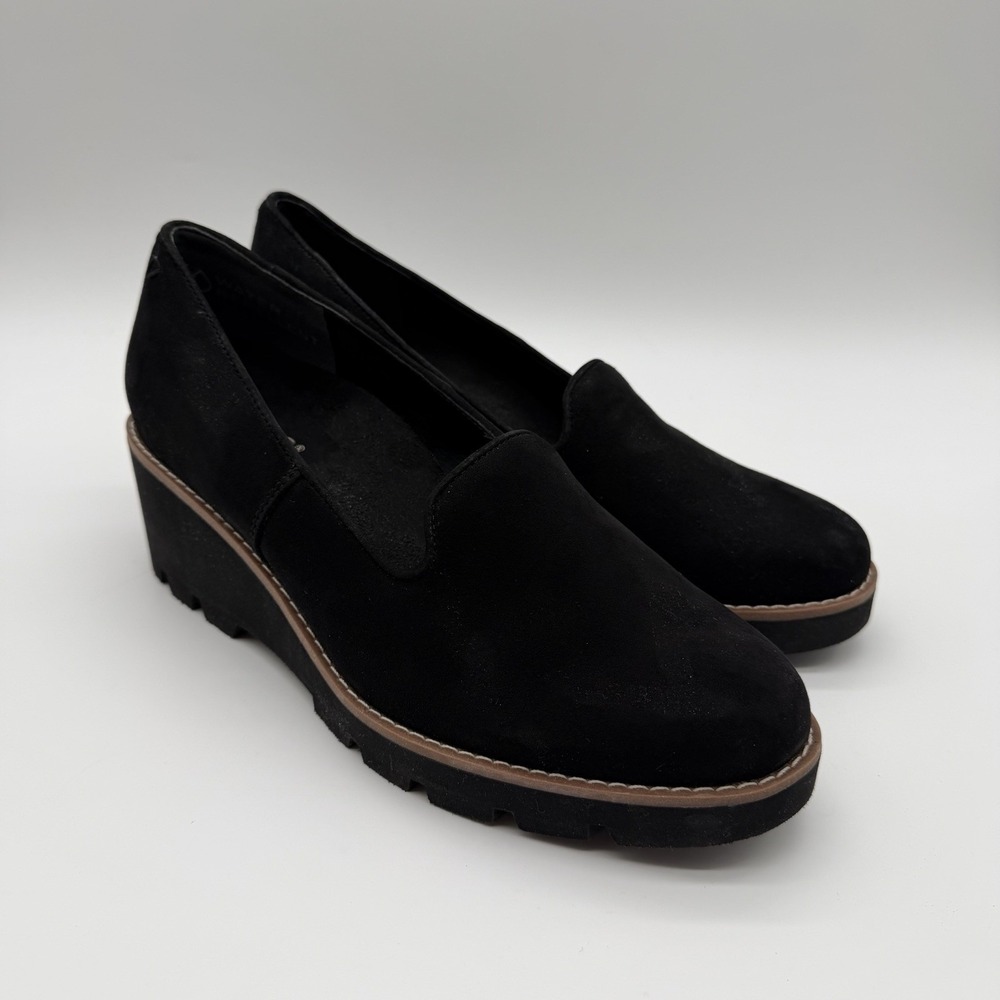 Vionic Women's Willa Water Repellent Suede Wedges Slip On Comfort Black Size 8